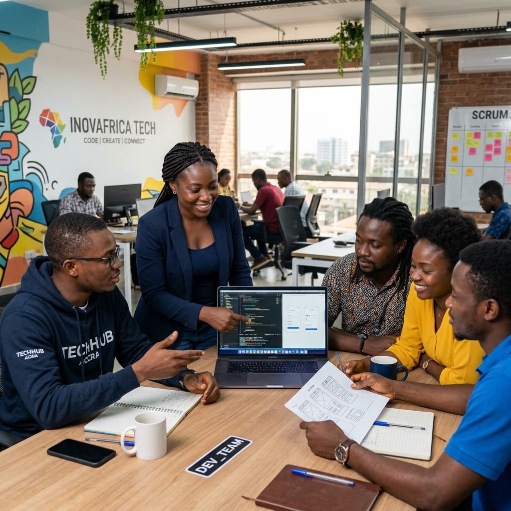 Johnnybits Technology web design team collaborating in our modern office in Ibadan, Nigeria