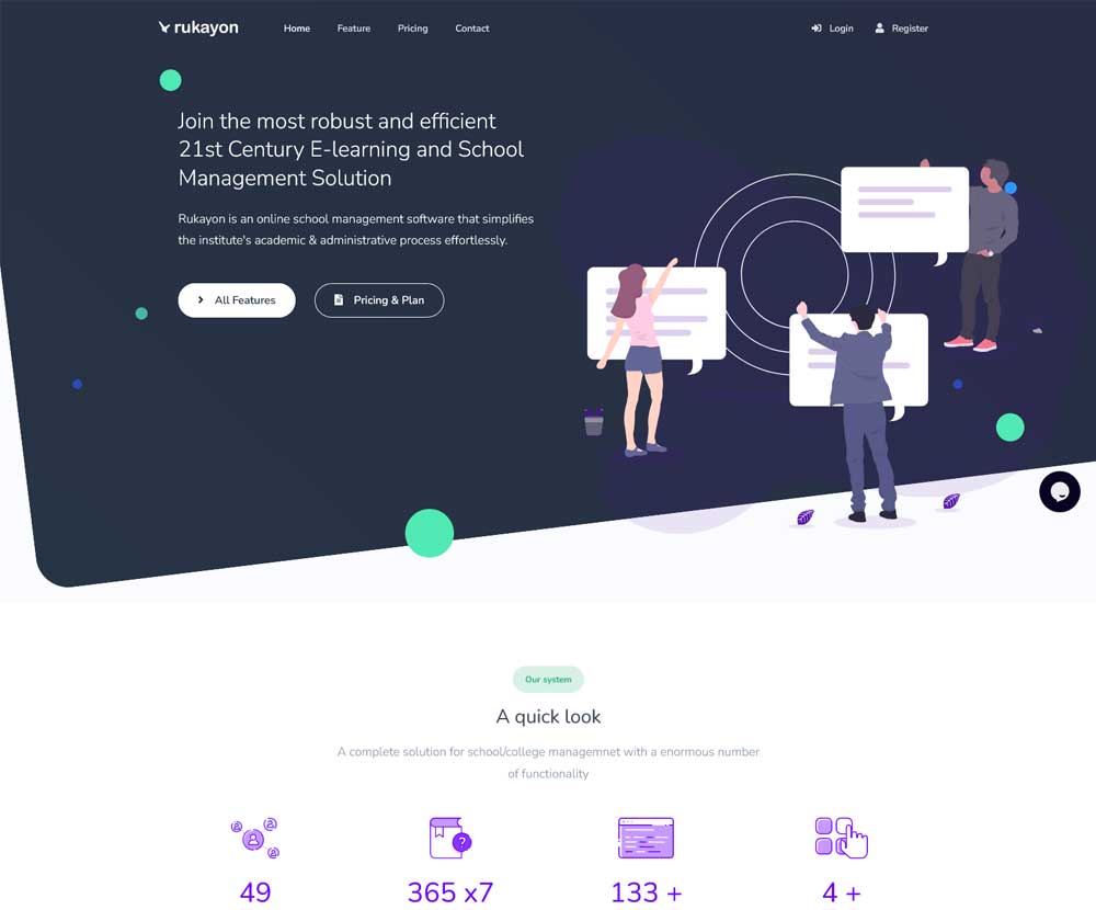 Rukayon School Management System website screenshot — project by Johnnybits