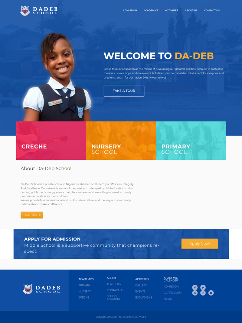 Dadeb School website screenshot — project by Johnnybits